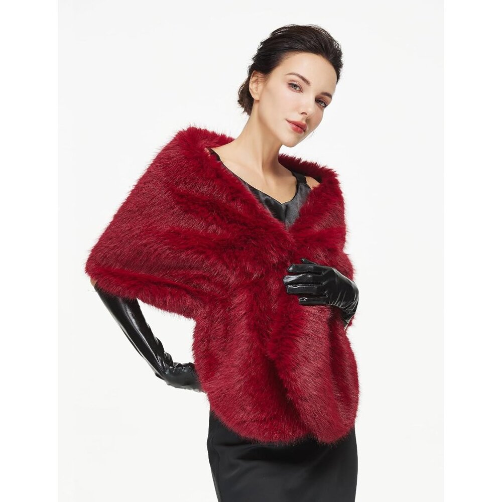 Women 1920s Faux Fur Shawl Wrap Stole Shrug Winter Bridal Wedding Scarf Party Co - Picture 3 of 4